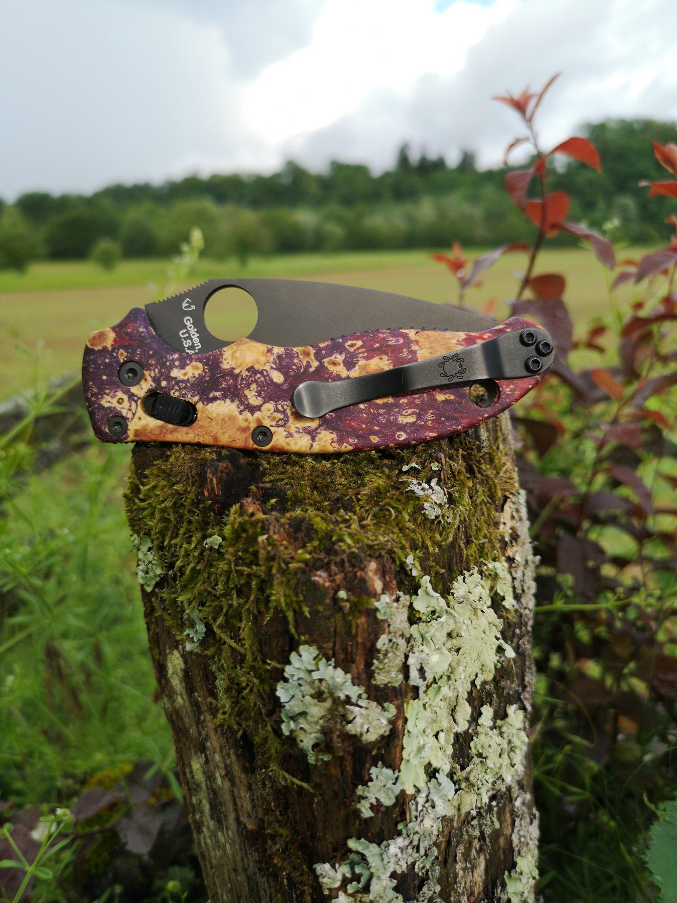 Scales in stabilized wood for Spyderco Manix 2