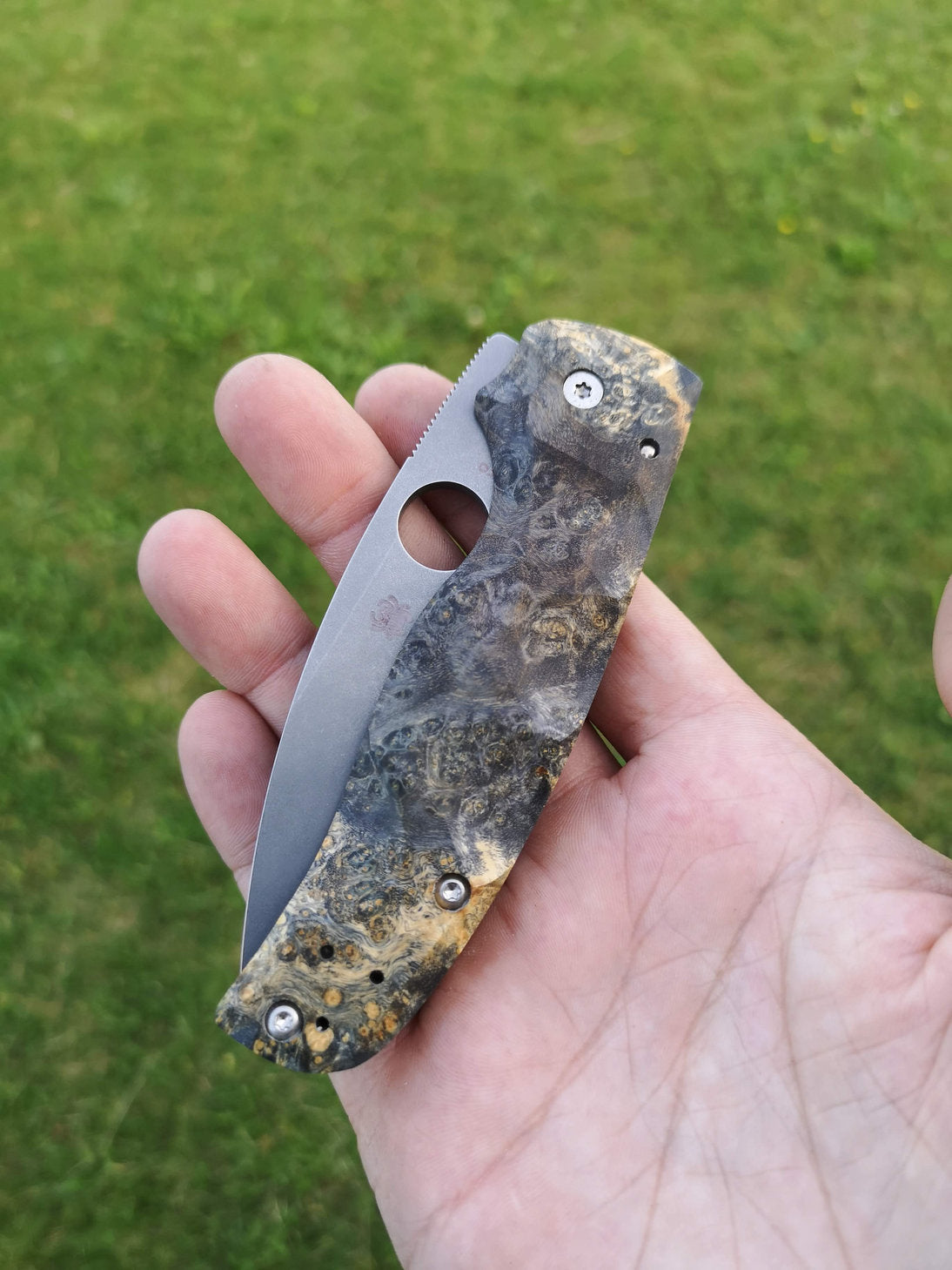 Scales in stabilized wood for Spyderco Shaman